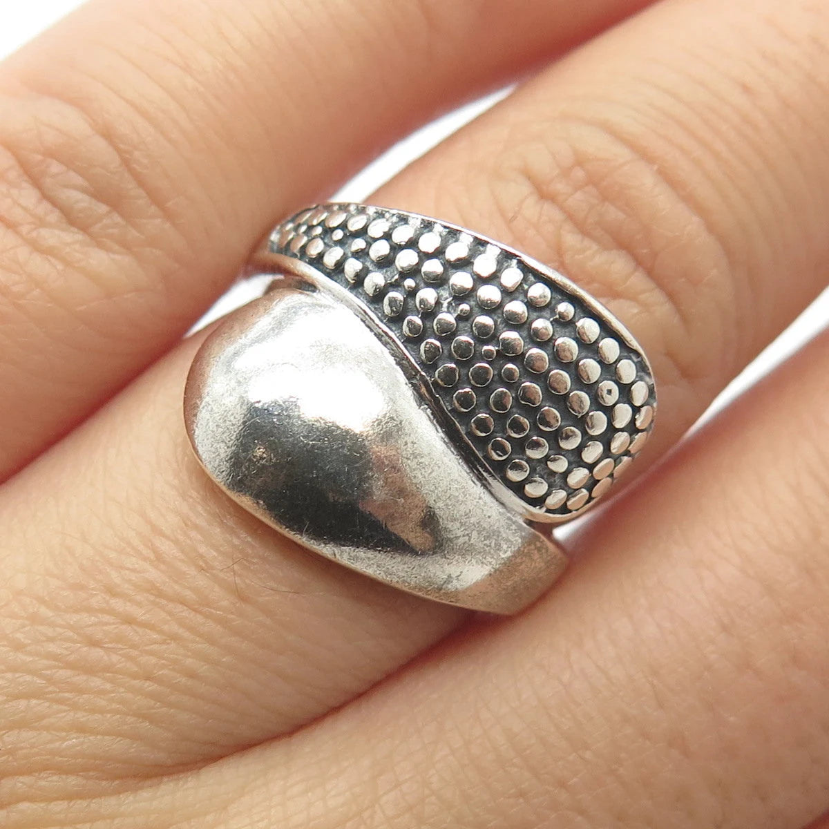 925 Sterling Silver Vintage Dotted Overlap Ring Size 6.25
