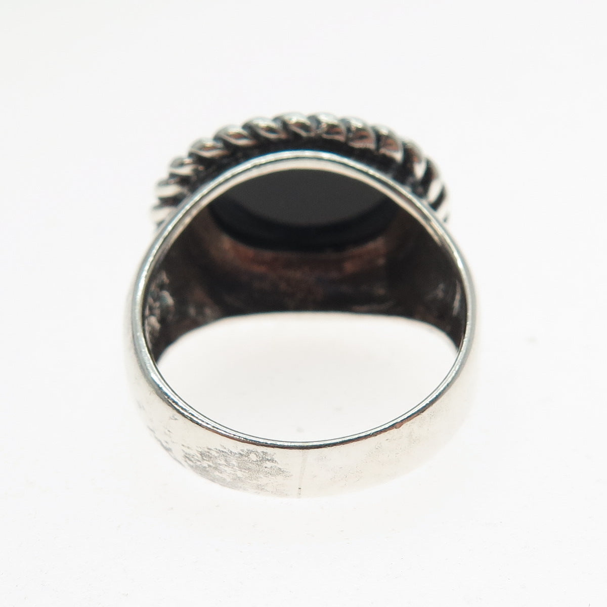 925 Sterling Silver Vintage Real Cabochon Black Onyx Oxidized Ring Size 7.25