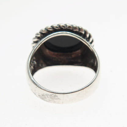 925 Sterling Silver Vintage Real Cabochon Black Onyx Oxidized Ring Size 7.25