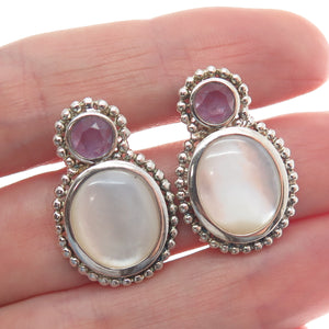 WHITNEY KELLY 925 Sterling Silver Vintage Real MOP & Amethyst Modernist Earrings