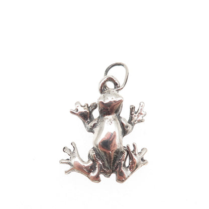 925 Sterling Silver Vintage Frog Good Luck Oxidized Charm Pendant