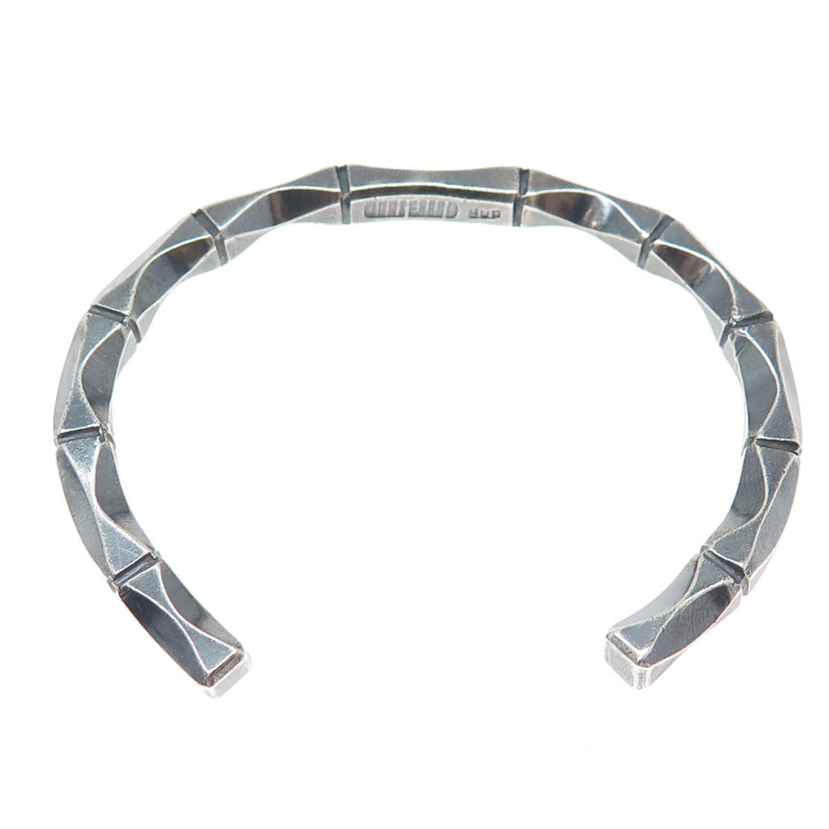 800 Silver Vintage Modernist Bamboo Oxidized Adjustable Cuff Bracelet 6.5"