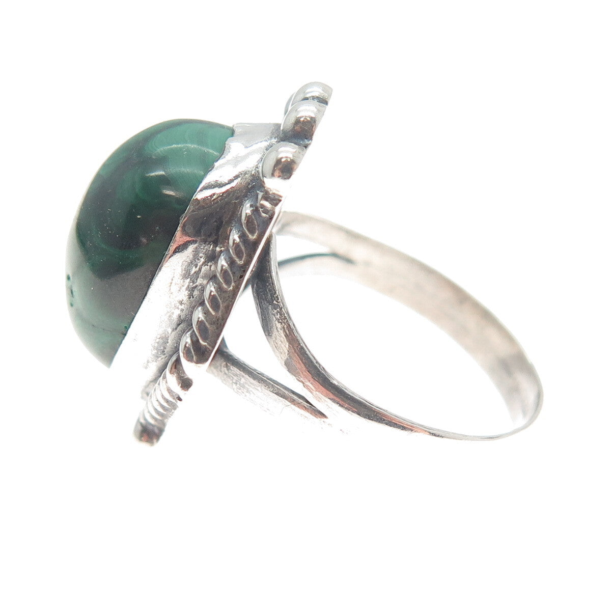 Old Pawn 925 Sterling Silver Vintage Southwestern Malachite Tribal Ring Size 8.5