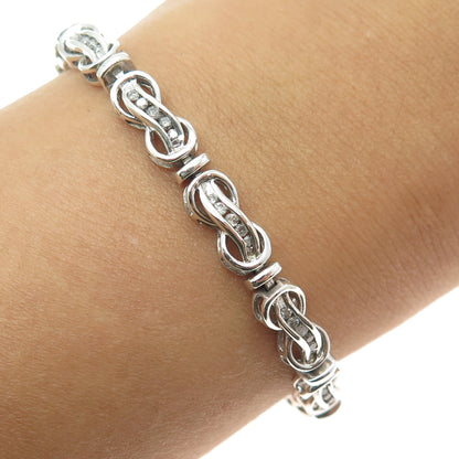 925 Sterling Silver Real Round-Cut Diamond Infinity Link Bracelet 7.25"