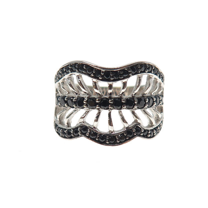 SAMPLE 925 Sterling Silver Real Round-Cut Black Spinel Modernist Ring Size 8