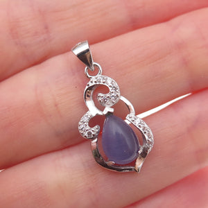 925 Sterling Silver Real Cat's Eye & C Z Charm Pendant