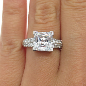 925 Sterling Silver Princess & Round-Cut C Z Engagement Ring Size 7