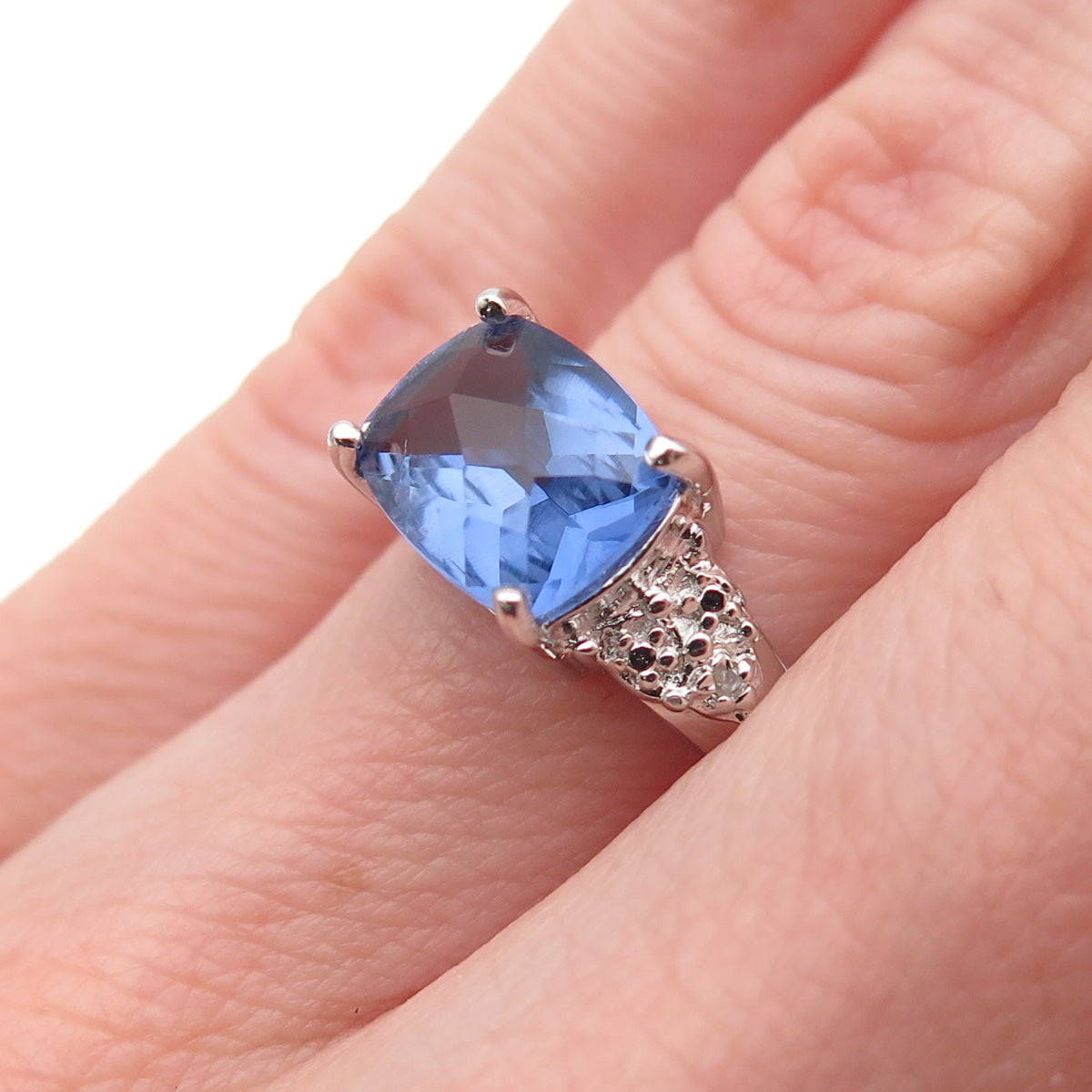 Ross Simons 925 Sterling Silver Real Diamond & Iolite Ring Size 5.25