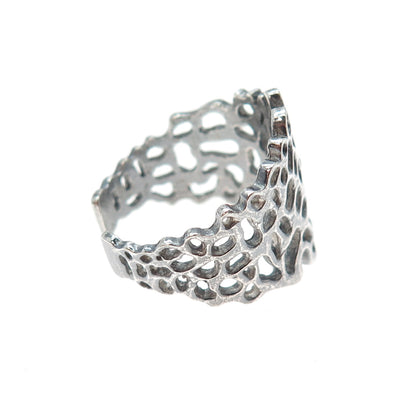 925 Sterling Silver Vintage Modernist Oxidized Adjustable Ring Size 10.5