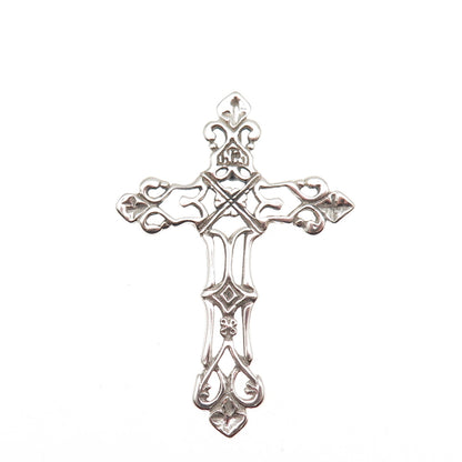925 Sterling Silver Vintage Fleur de Lis Cross Slide Charm Pendant