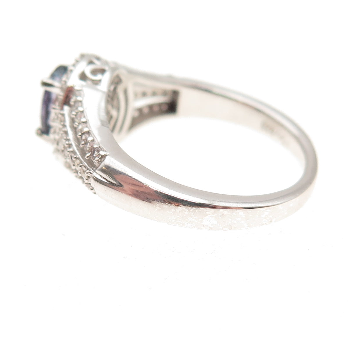 D'Joy 925 Sterling Silver Real Oval-Cut Iolite & White Topaz Ring Size 8