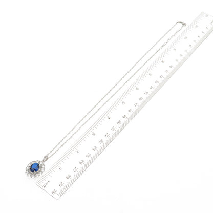 925 Sterling Silver Blue & White C Z Singapore Chain Necklace 18-20"