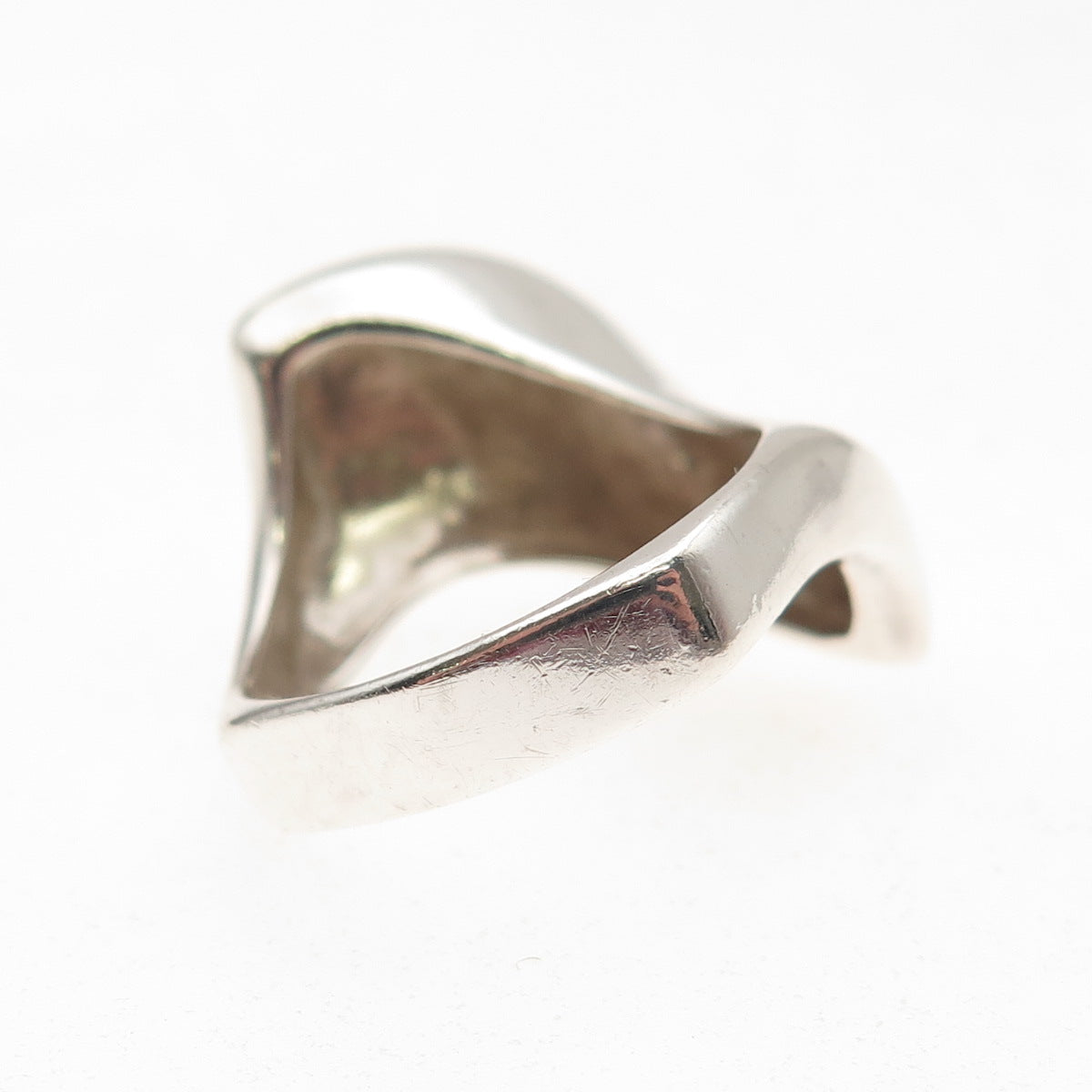 925 Sterling Silver Vintage Modernist Wavy Oxidized Ring Size 6.75