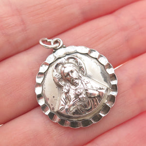 Creed 925 Sterling Silver Vintage Jesus Sacred Heart Medal Charm Pendant