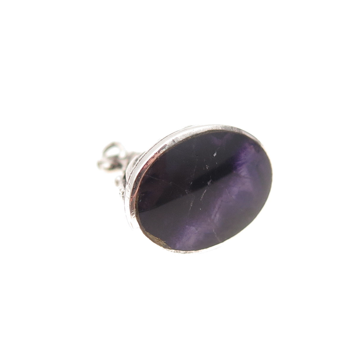 925 Sterling Silver Antique Victorian Real Amethyst Chatelaine Fob Charm Pendant