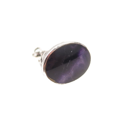 925 Sterling Silver Antique Victorian Real Amethyst Chatelaine Fob Charm Pendant