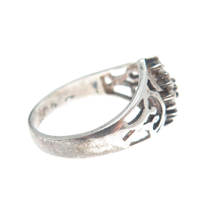 925 Sterling Silver Round-Cut Shaped C Z Ornate Oxidized Ring Size 6