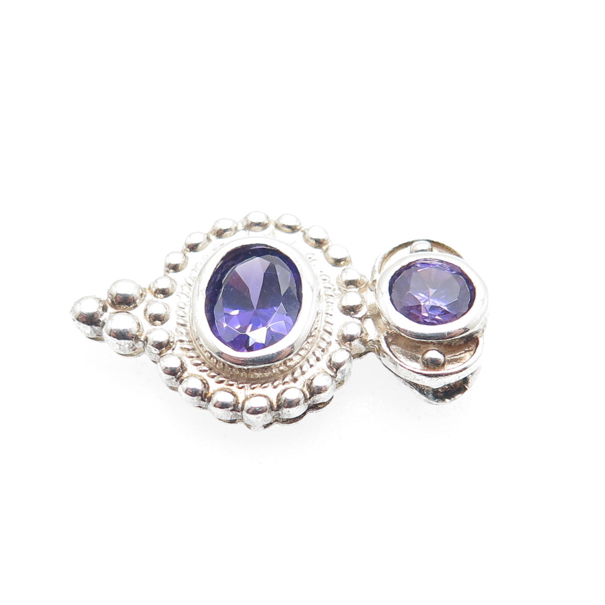 925 Sterling Silver Vintage Real Amethyst Minimalist Slide Charm Pendant