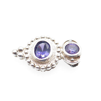 925 Sterling Silver Vintage Real Amethyst Minimalist Slide Charm Pendant