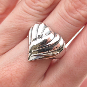 Ken Crafts 925 Sterling Silver Vintage Modernist Heart Oxidized Ring Size 7.25