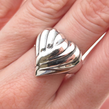 Ken Crafts 925 Sterling Silver Vintage Modernist Heart Oxidized Ring Size 7.25