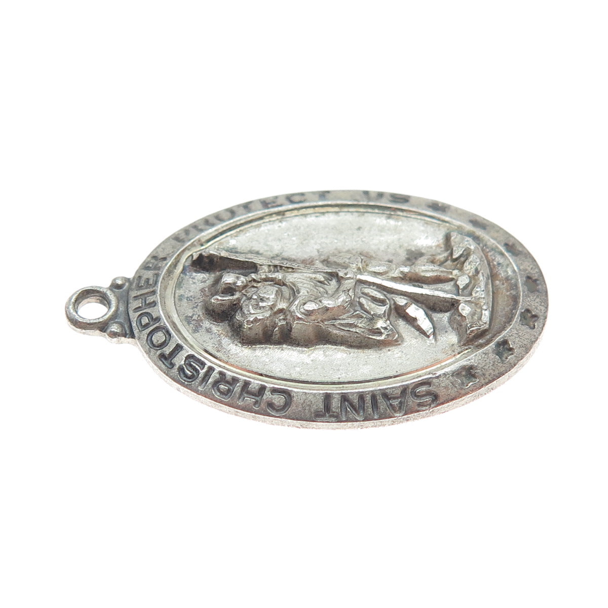 THEDA 925 Sterling Silver Antique Art Deco St. Christopher Religious Pendant