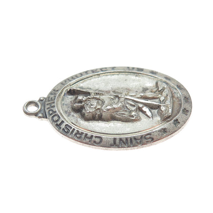 THEDA 925 Sterling Silver Antique Art Deco St. Christopher Religious Pendant
