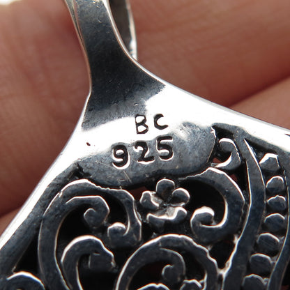 925 Sterling Silver Vintage Modernist Scroll Oxidized Charm Pendant