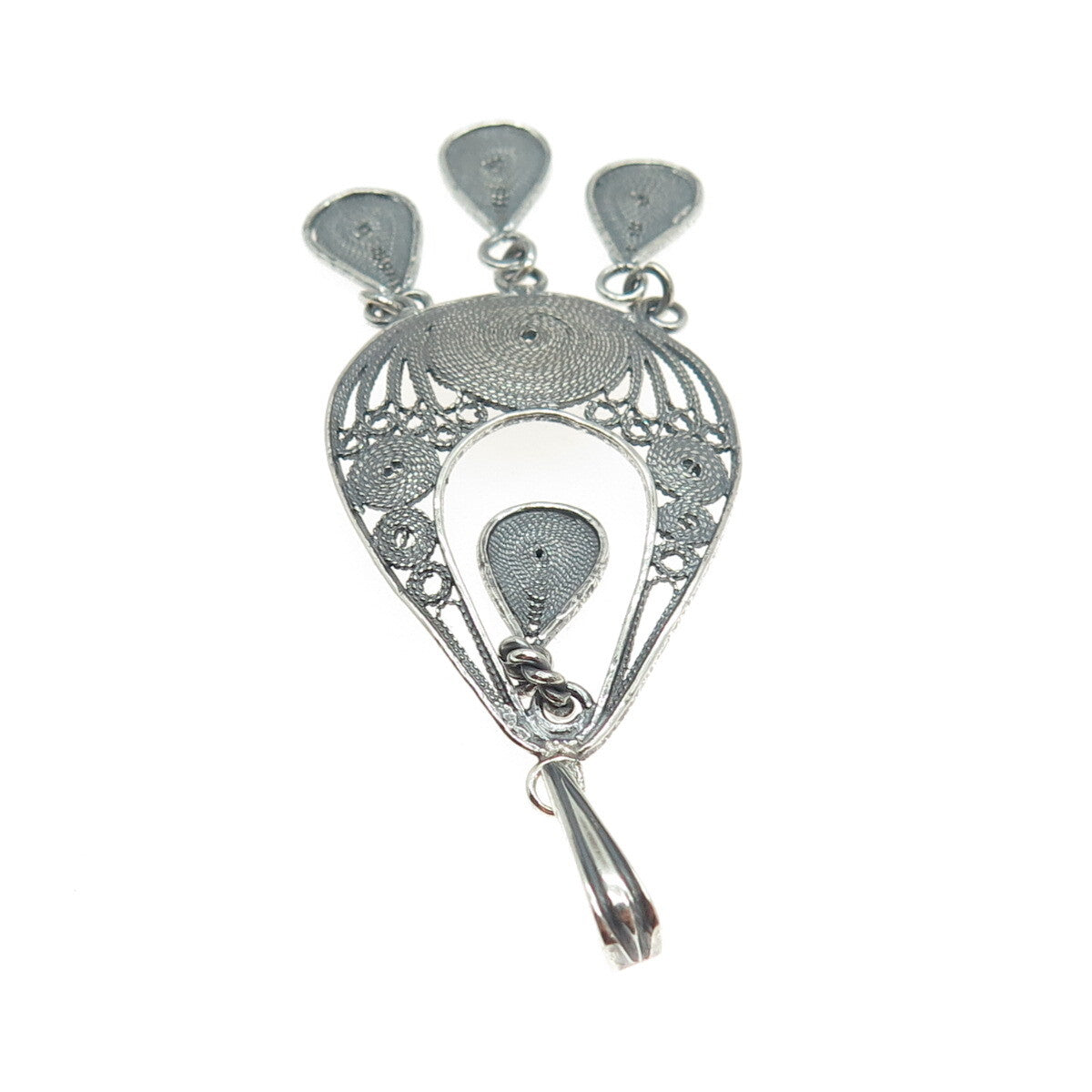 925 Sterling Silver Vintage Filigree Teardrop Shape Oxidized Dangle Pendant