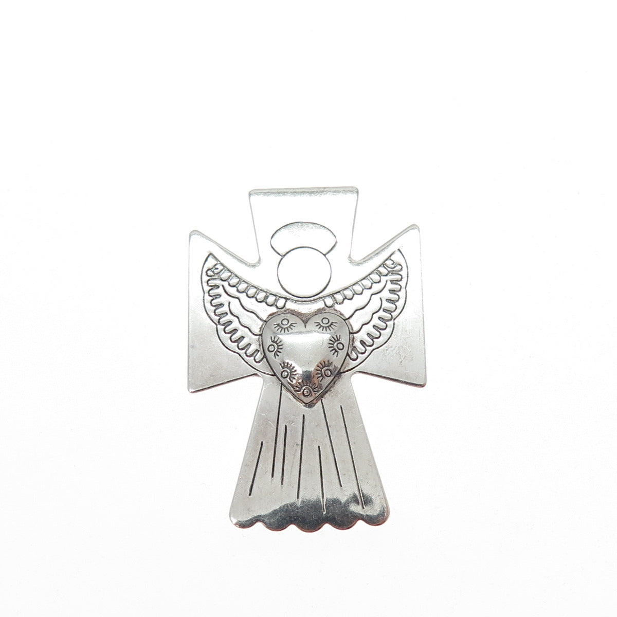 CAROLYN POLLACK 925 Sterling Silver Vintage Heart Angel Pin Brooch / Pendant