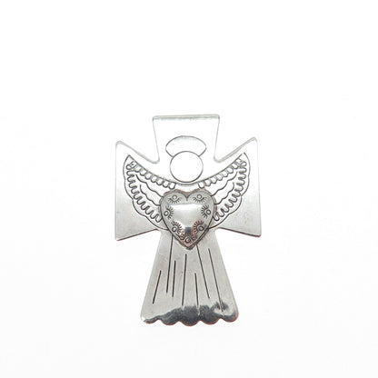 CAROLYN POLLACK 925 Sterling Silver Vintage Heart Angel Pin Brooch / Pendant