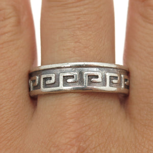925 Sterling Silver Vintage Mexico Aztec Key Band Ring Size 13.25