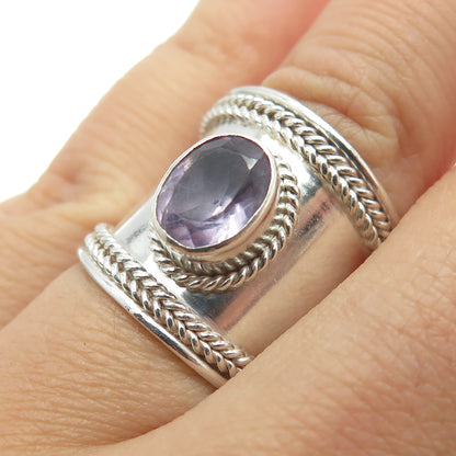 SUARTI BALI 925 Sterling Silver Vintage Real Amethyst Roped Ring Size 7