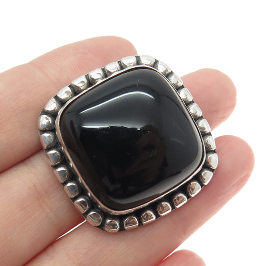 SUARTI BALI 925 Sterling Silver Vintage Real Black Onyx Pin Brooch / Pendant