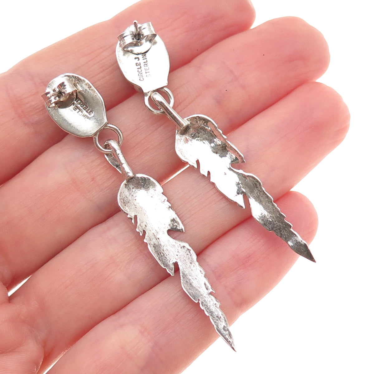 Jack Whittaker Old Pawn 925 Sterling Silver Vintage Turquoise Feather Earrings