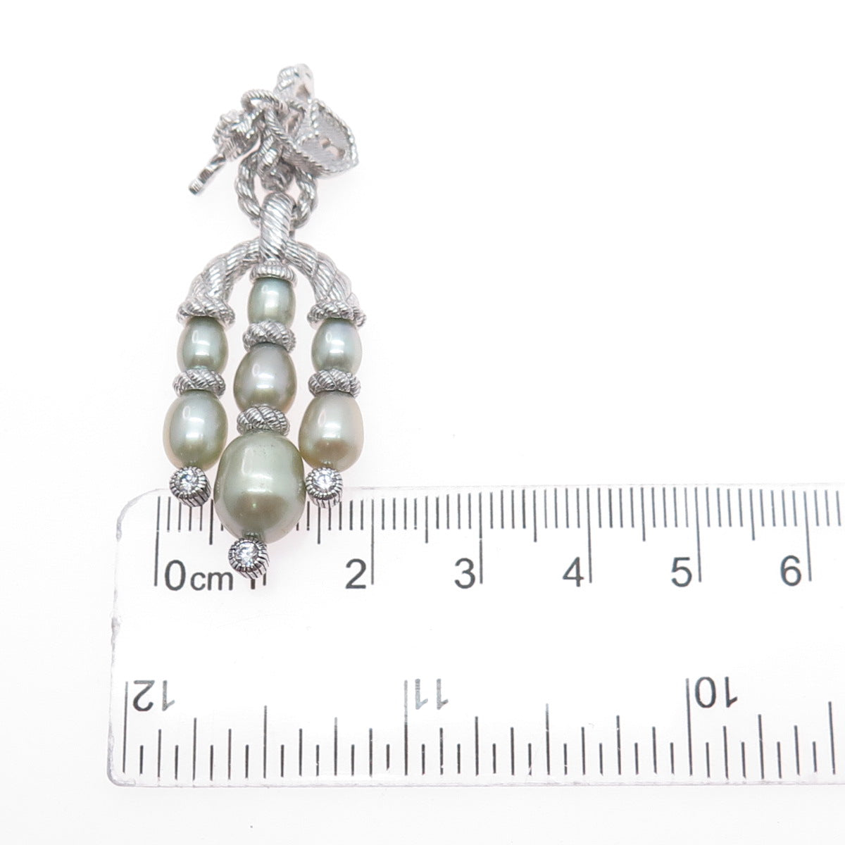 925 Sterling Silver Real Pearl & C Z Heart Key Padlock Dangle Pendant