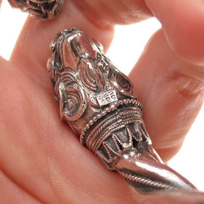 925 Sterling Silver Vintage Double Headed Lion Oxidized Bracelet 7"