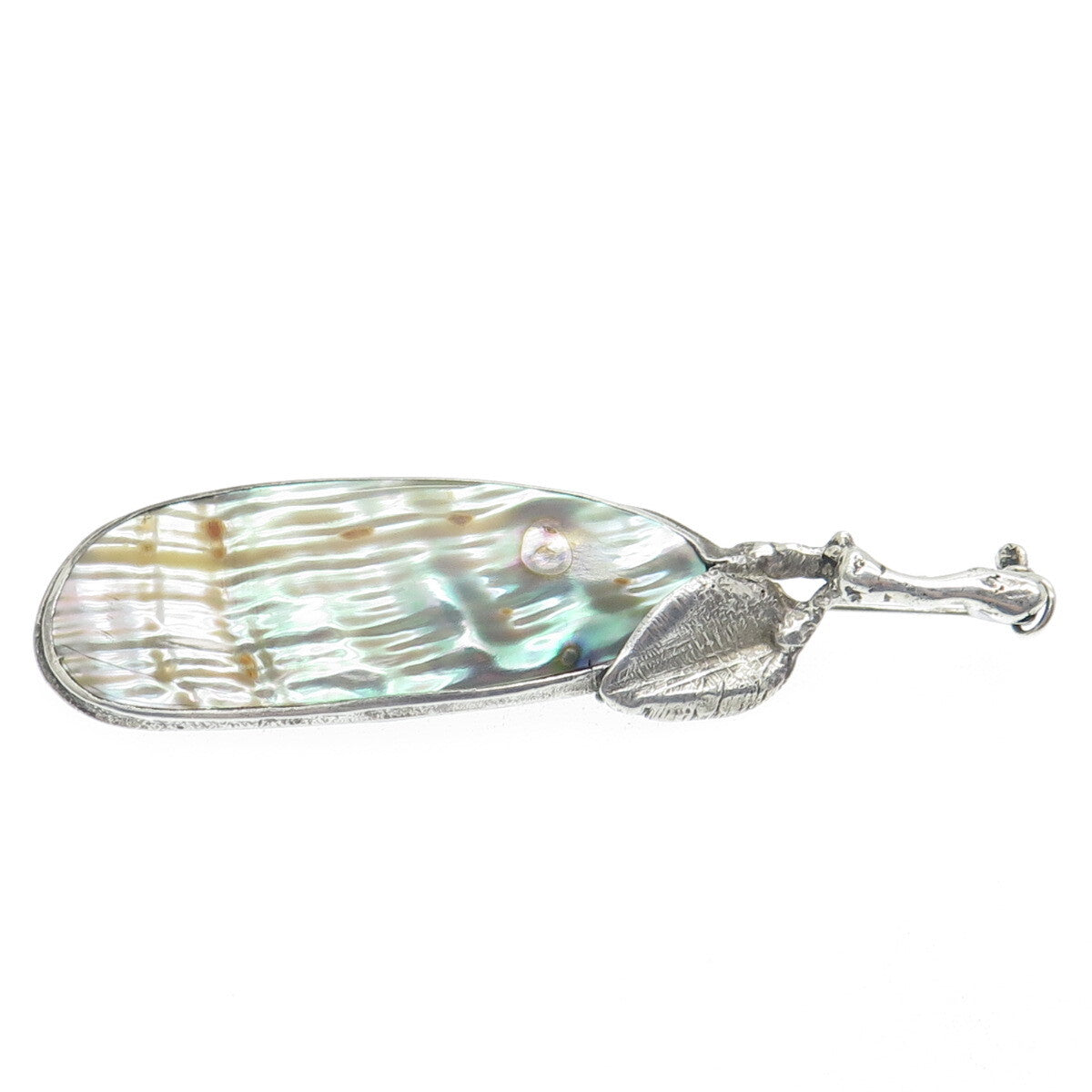 925 Sterling Silver Vintage SP Poland Real Abalone Shell Modernist Floral Brooch