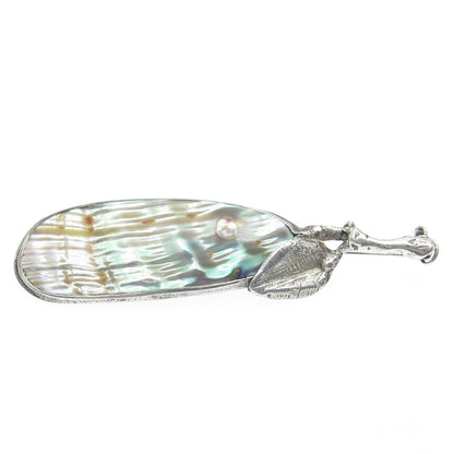 925 Sterling Silver Vintage SP Poland Real Abalone Shell Modernist Floral Brooch