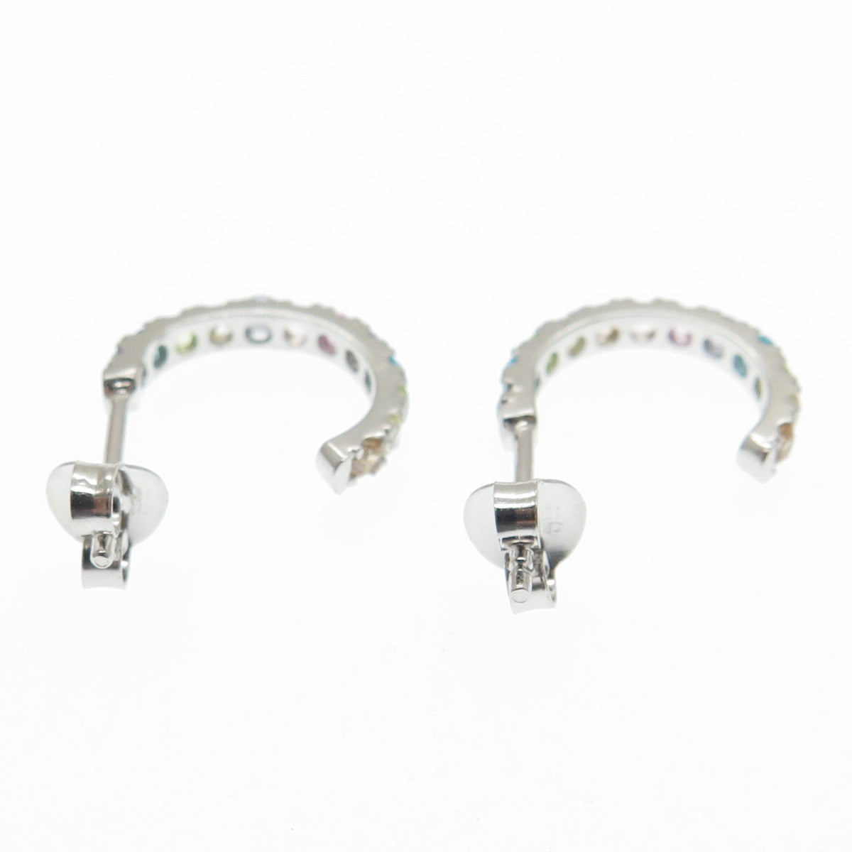 925 Sterling Silver Round-Cut Multi-Color C Z Hoop Earrings