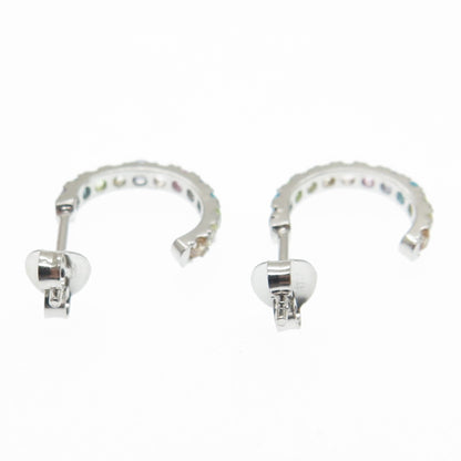 925 Sterling Silver Round-Cut Multi-Color C Z Hoop Earrings