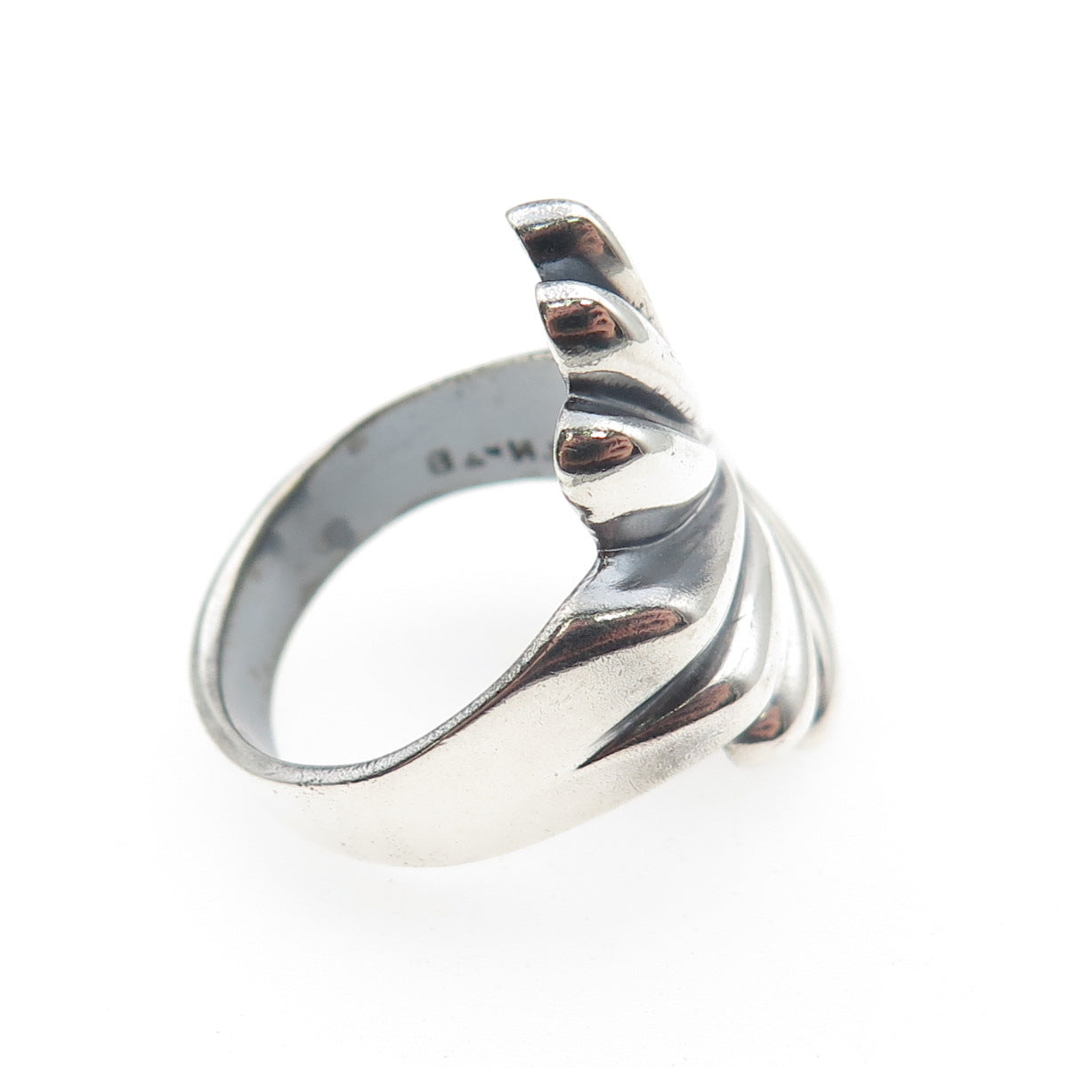 925 Sterling Silver Vintage Mexico Modernist Wing Oxidized Ring Size 9.25