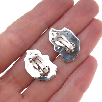 Harry B Yazzie Navajo Old Pawn Sterling 2-Tone Vintage Eagle Clip On Earrings