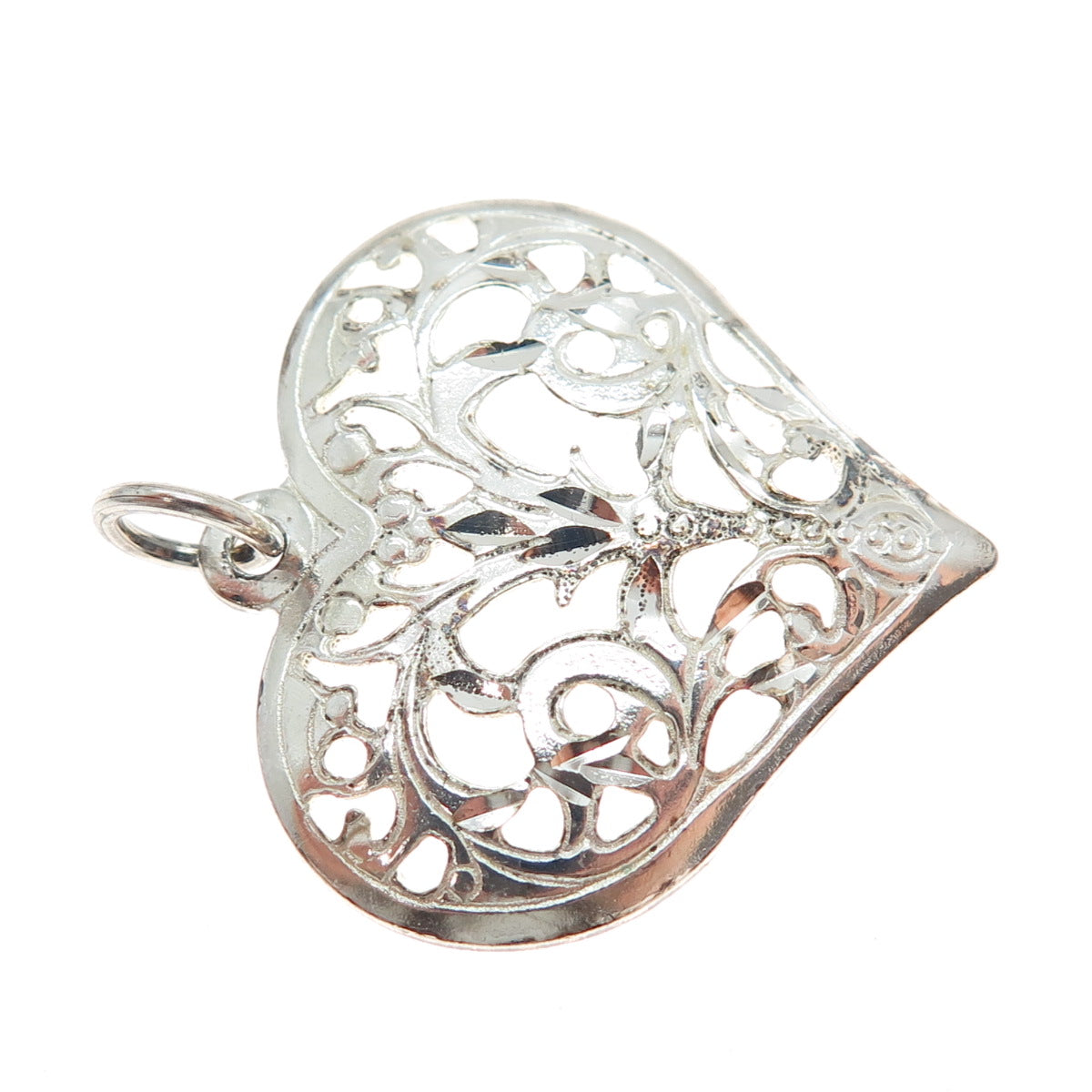 LISA LEE CREATIONS 925 Sterling Silver Vintage Floral Heart Charm Pendant