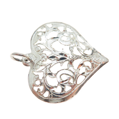 LISA LEE CREATIONS 925 Sterling Silver Vintage Floral Heart Charm Pendant