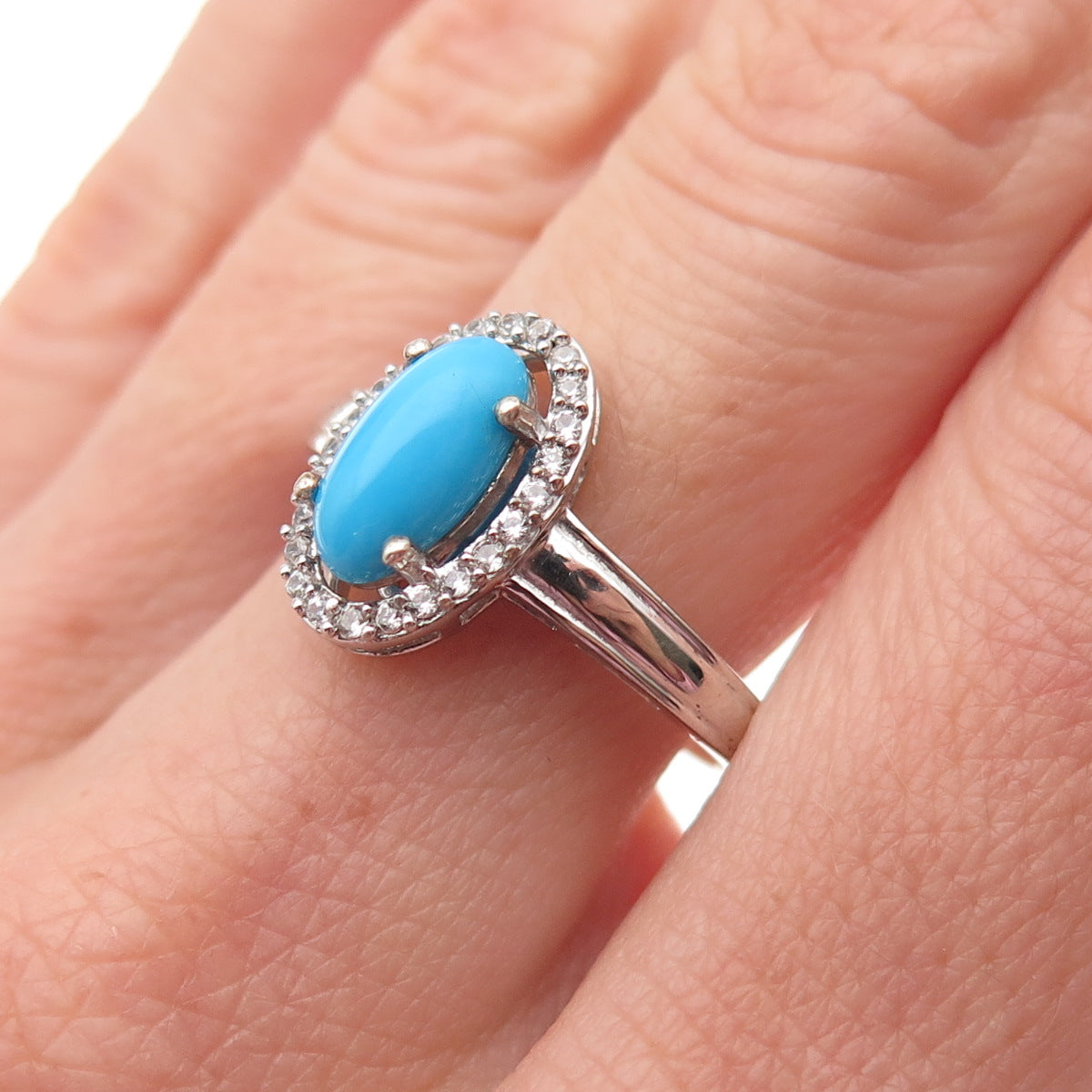 Chuck Clemency 925 Sterling Silver Real Turquoise & White Topaz Ring Size 8