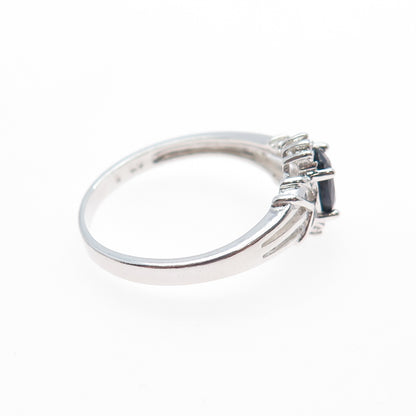 NEVADA 925 Sterling Silver Vintage Real Oval-Cut Sapphire Ring Size 9.25