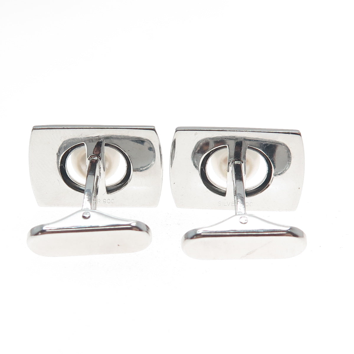 900 Silver Vintage Japan Real Akoya Pearl Modernist Cufflinks