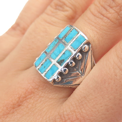 Old Pawn 925 Sterling Silver Vintage Southwestern Turquoise Ring Size 10.75