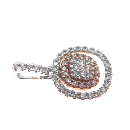 925 Sterling Silver 2-Tone Round-Cut C Z Cushion Minimalist Charm Pendant